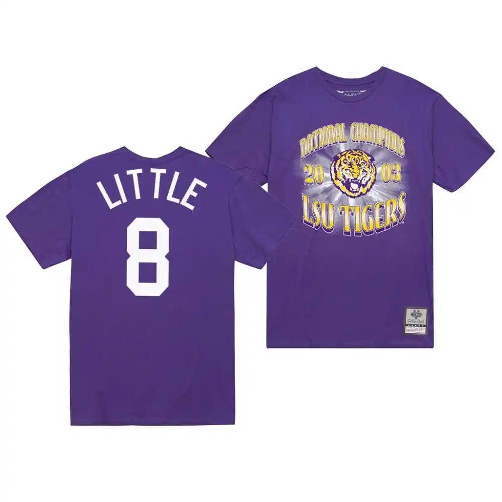 Men's LSU Tigers Desmond Little #8 Purple Big Shine Champs 2003 NCAA Football T-Shirt